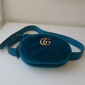 Gucci GG Marmont matelassé velvet belt bag Blue